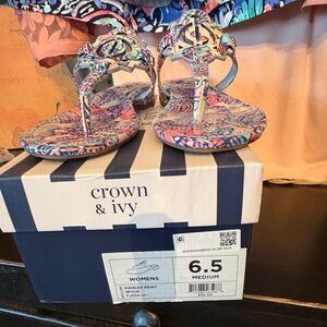 Crown & Ivy Women's Sandals - Pink and Blue Paisley